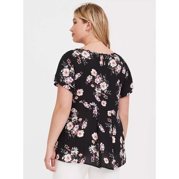 NWT Womens Plus Size 2X Torrid Black Georgette Flutter Sleeve Blouse Top NEW - Picture 3 of 4